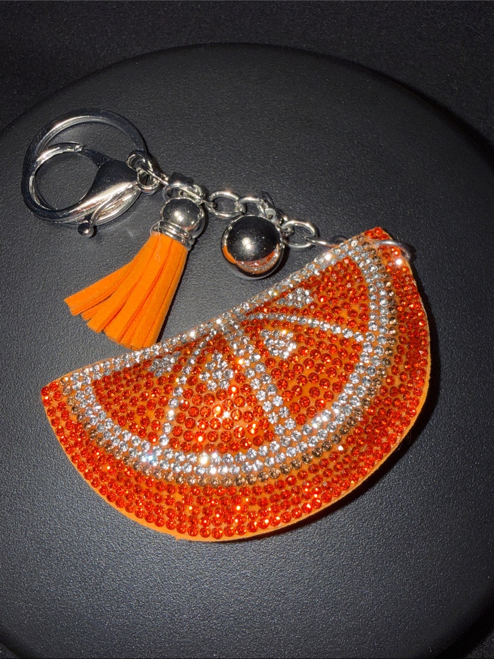 Orange Crystal Slice Mini Bag Charm with Tassel